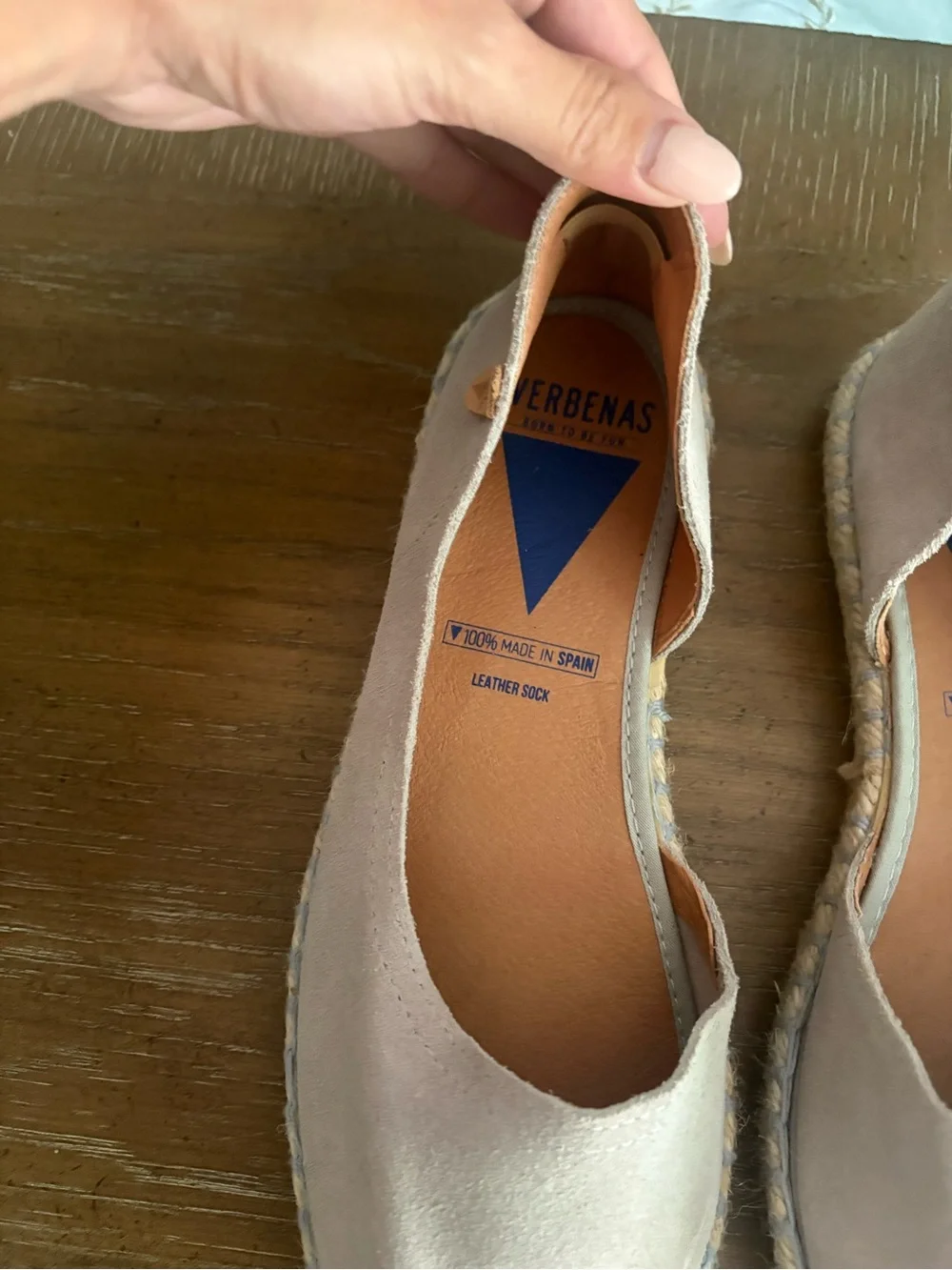 Verbenas Cruz Gray Suede Leather Espadrille Peep-toe Flats - Picture 3 of 7